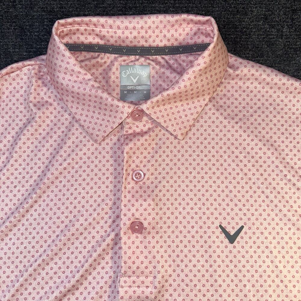 Callaway Opti-Dri Golf Polo Shirt Men’s M Pink Geometric Stretch Short Sleeve - Picture 2 of 9